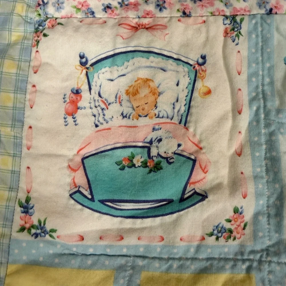 Pastel Yellow & Blue Baby Patchwork Quilt - Charming Nursery Bedding‎